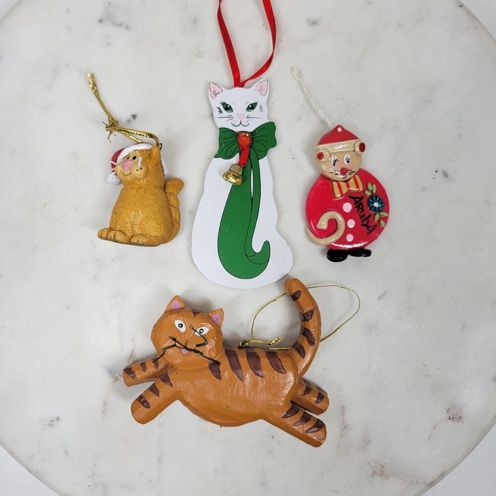 Vintage Cats & Mouse Christmas Ornament Lot of 4 Assorted Christmas Tree Decor